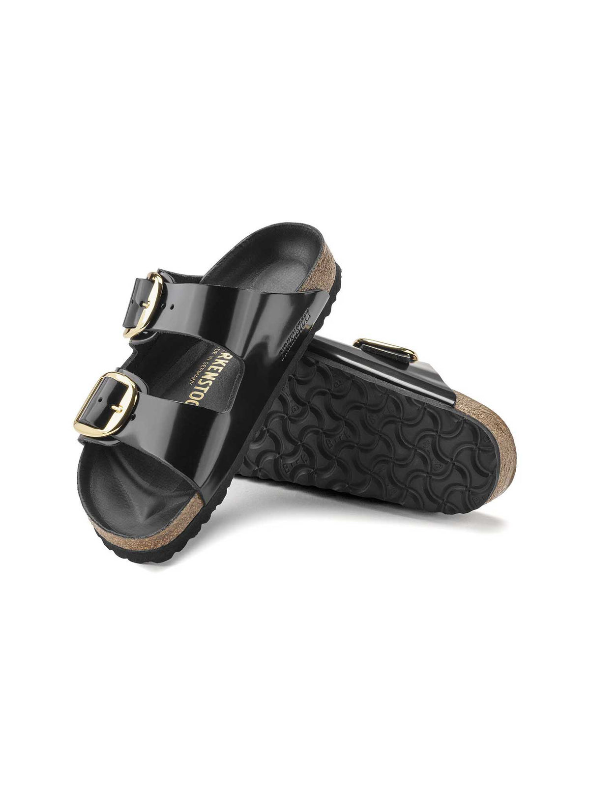 BIRKENSTOCK Arizona Big Buckle Sandal Natural High-Shine Patent Leather Black Narrow