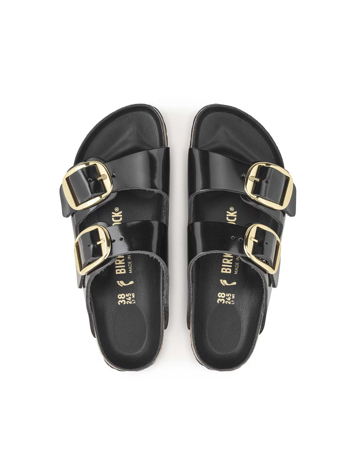 BIRKENSTOCK Arizona Big Buckle Sandal Natural High-Shine Patent Leather Black Narrow