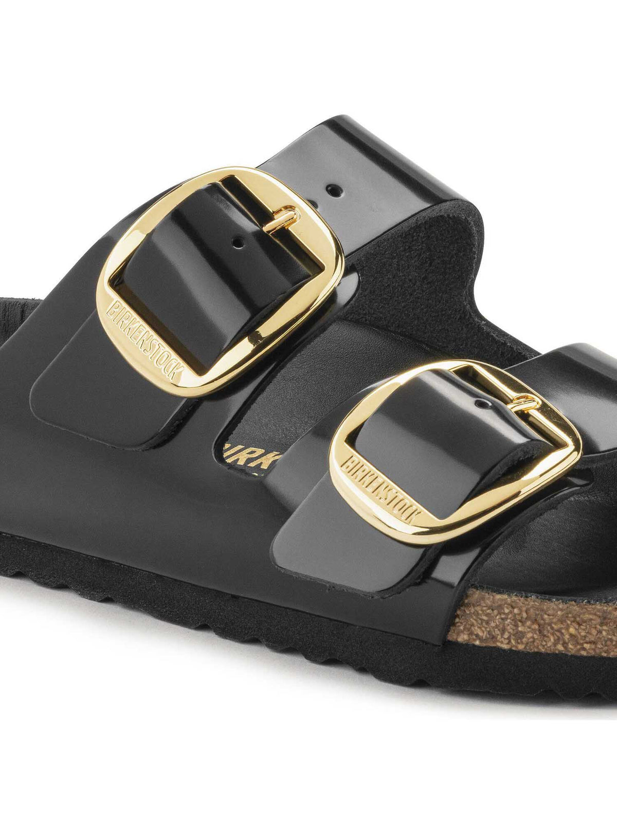 BIRKENSTOCK Arizona Big Buckle Sandal Natural High-Shine Patent Leather Black Narrow