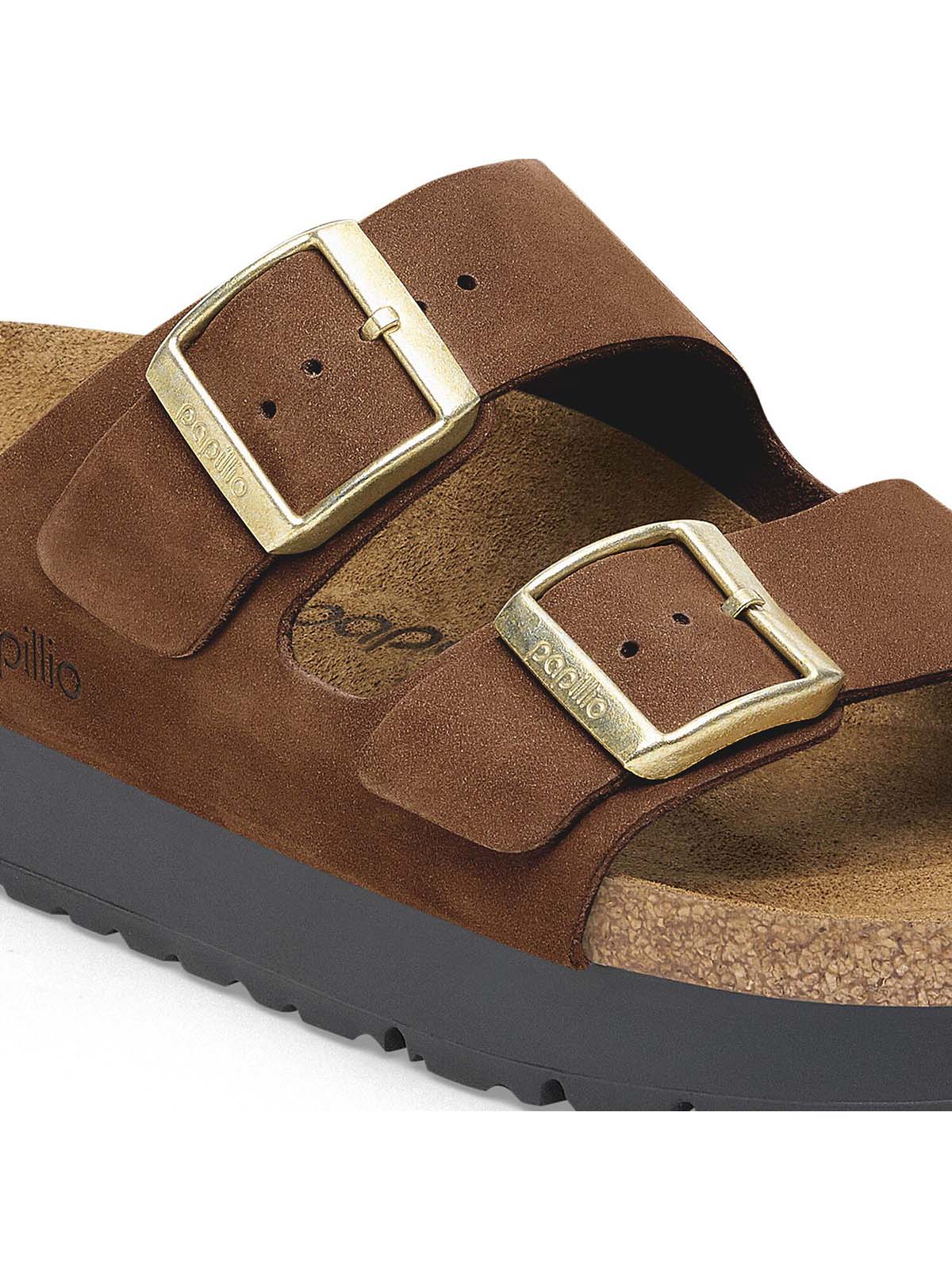 BIRKENSTOCK Arizona Flex Platform Nubuck Leather Dark Tea Narrow
