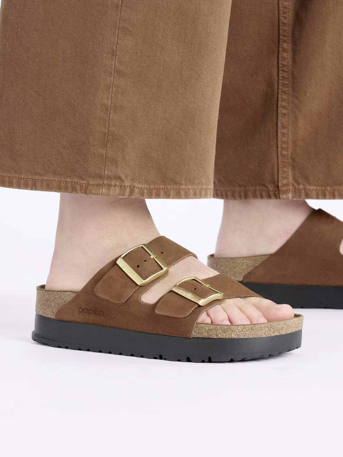 BIRKENSTOCK Arizona Flex Platform Nubuck Leather Dark Tea Narrow