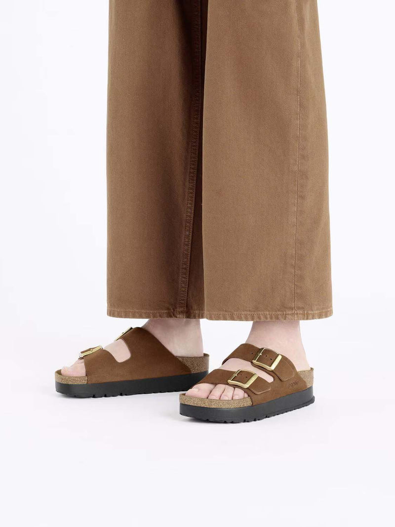 BIRKENSTOCK Arizona Flex Platform Nubuck Leather Dark Tea Narrow
