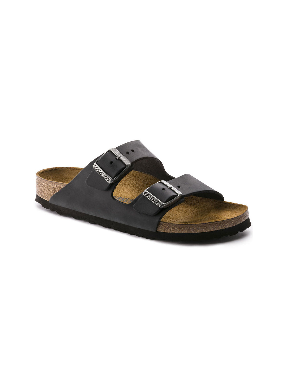 birkenstock arizona sandal in black oiled leather regular