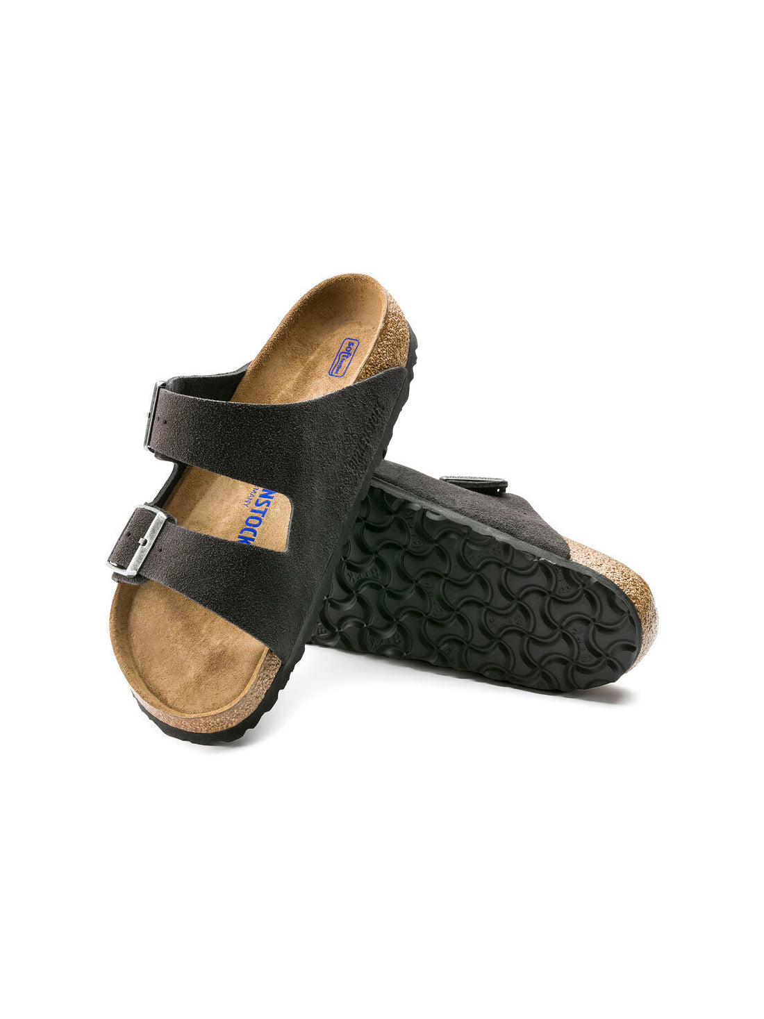 birkenstock arizona soft footbed sandal in suede leather velvet gray narrow