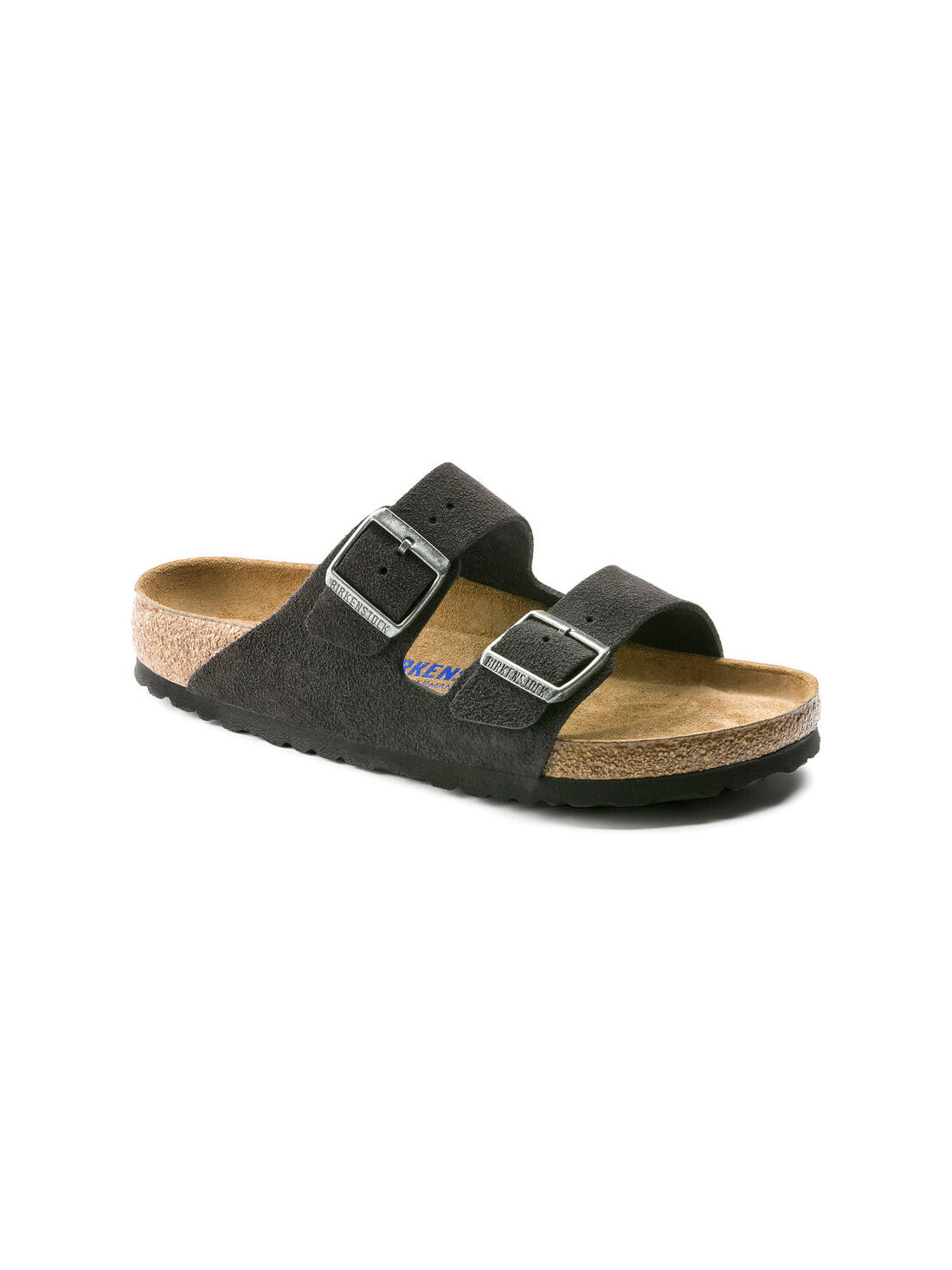 birkenstock arizona soft footbed sandal in suede leather velvet gray narrow