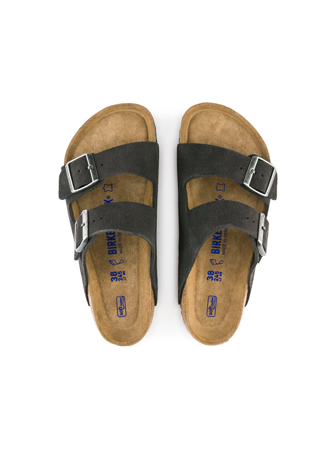 birkenstock arizona soft footbed sandal in suede leather velvet gray regular