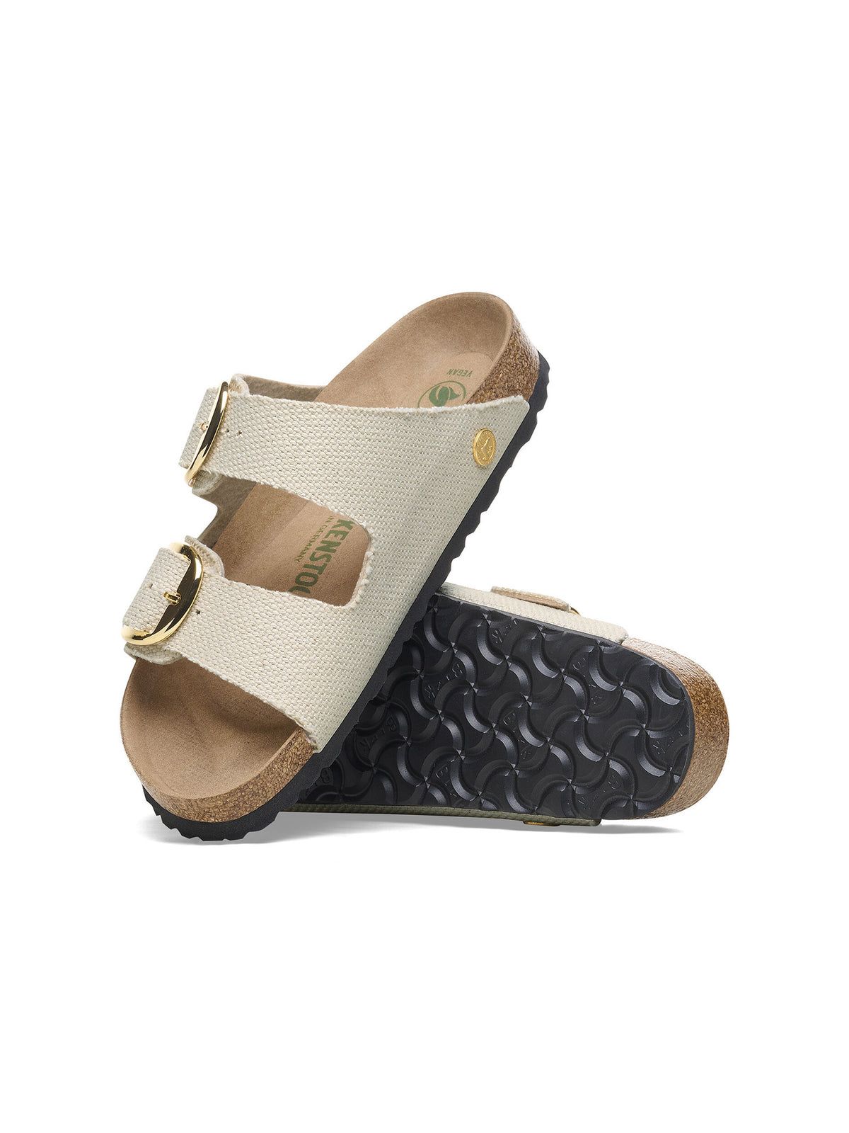 birkenstock arizona vegan big buckle sandals in eggshell vegan canvas