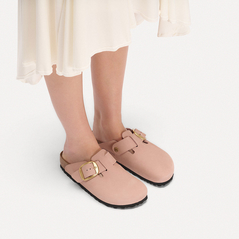 BIRKENSTOCK Boston Big Buckle in Nubuck Leather Soft Pink Narrow