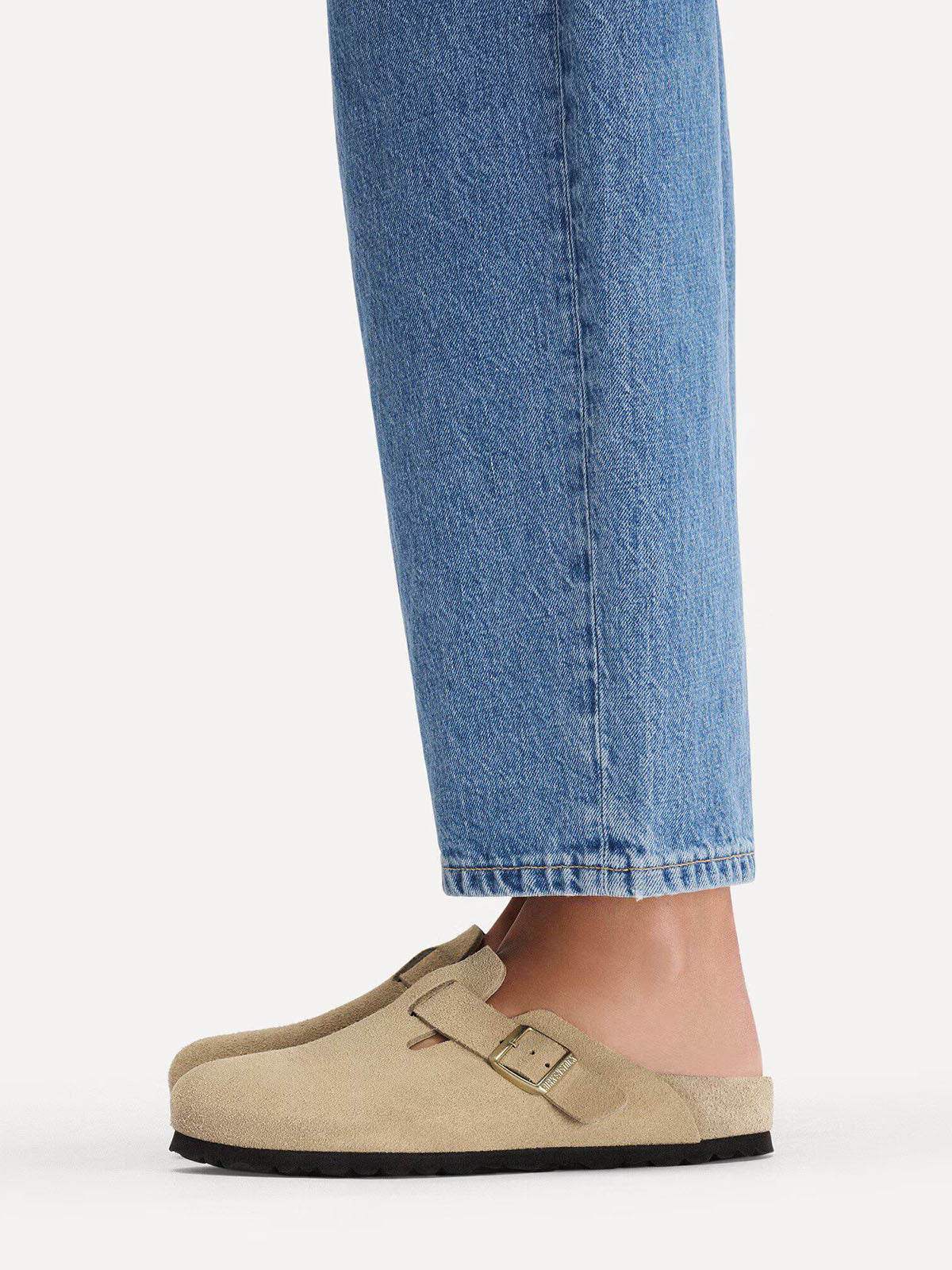 BIRKENSTOCK Boston Exquisite in Suede Leather Taupe Narrow