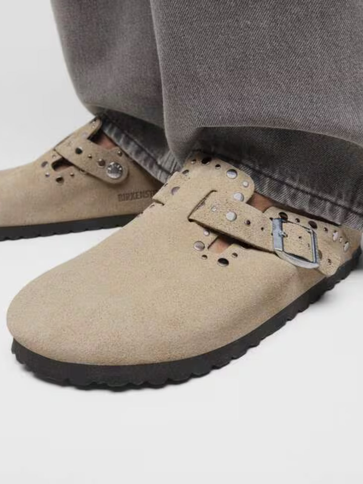 BIRKENSTOCK Boston Rivets Suede Leather taupe narrow 