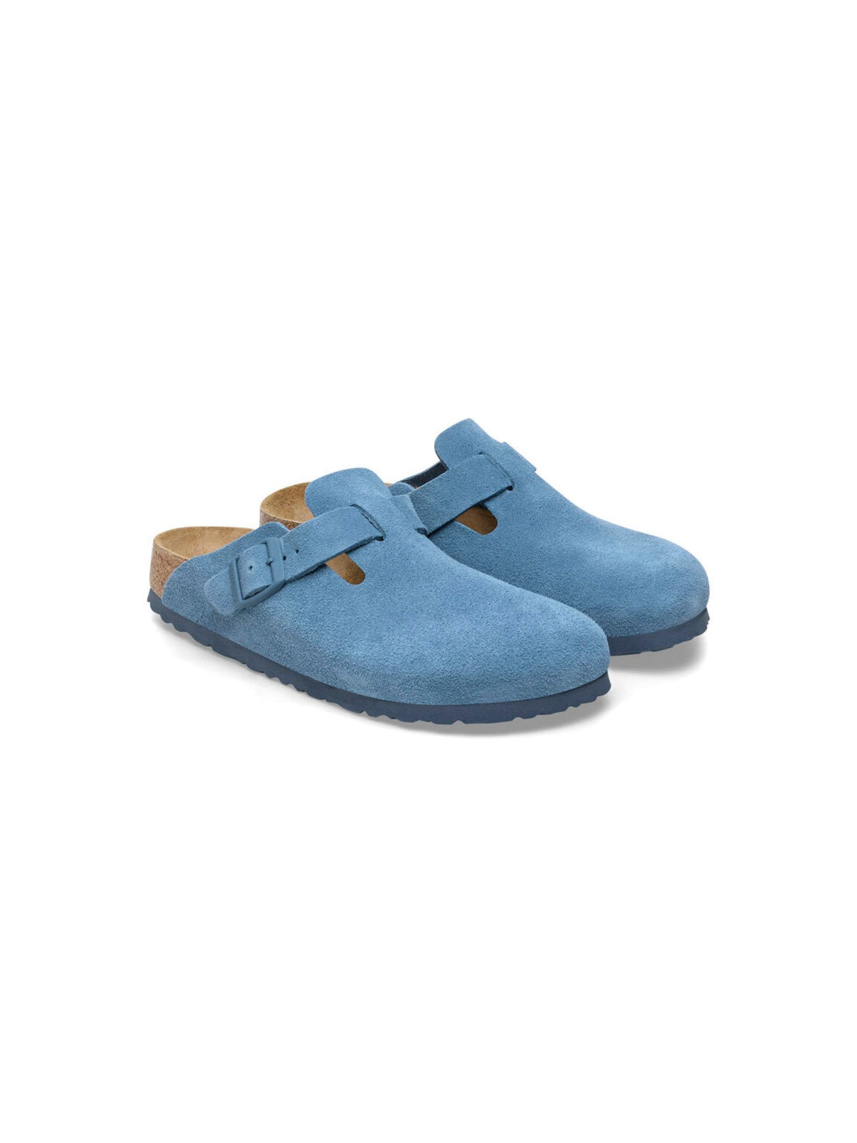 birkenstock boston soft footbed suede clog in elemental blue-pair
