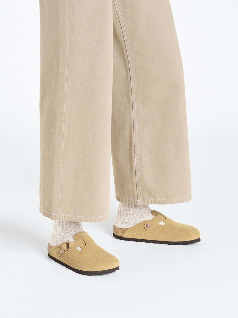 BIRKENSTOCK Boston Suede Leather Latte Cream Narrow