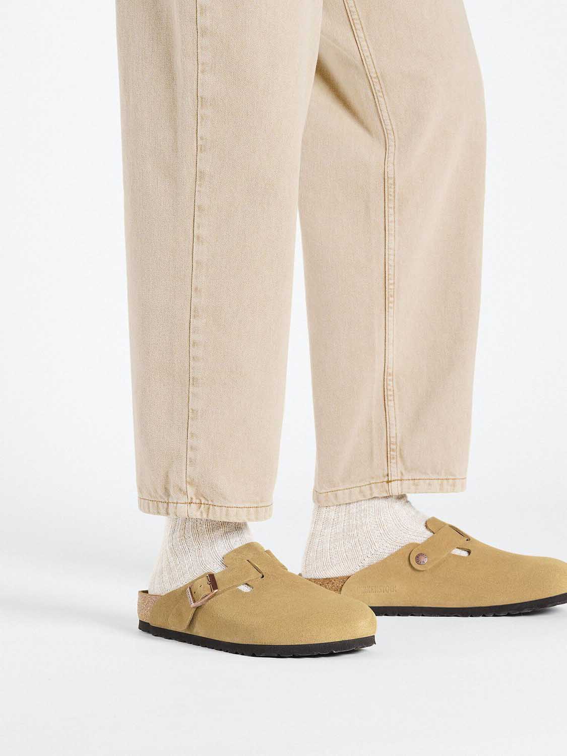 BIRKENSTOCK Boston Suede Leather Latte Cream Narrow