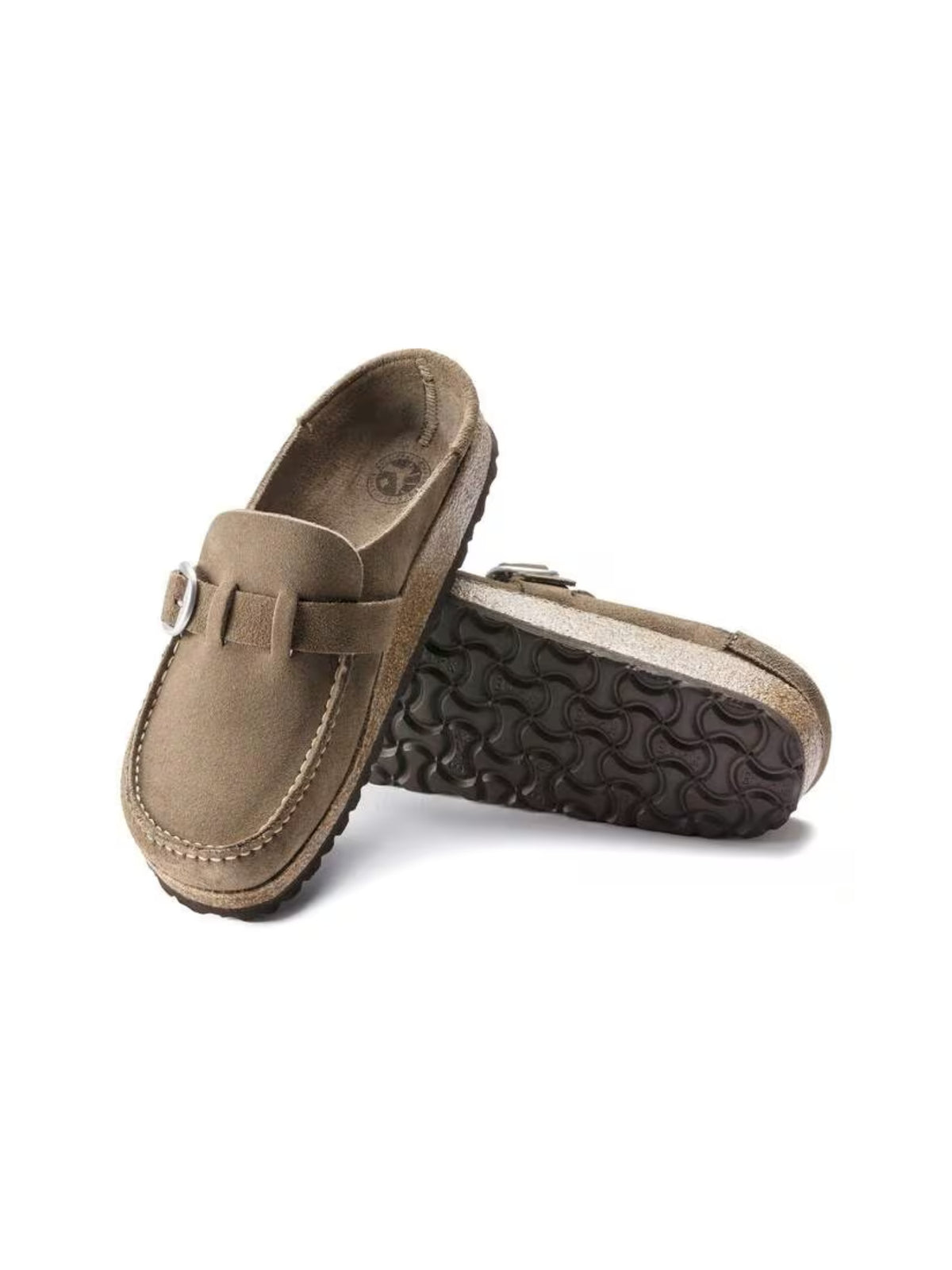 BIRKENSTOCK Buckley Buckle Clog: Suede grey taupe 