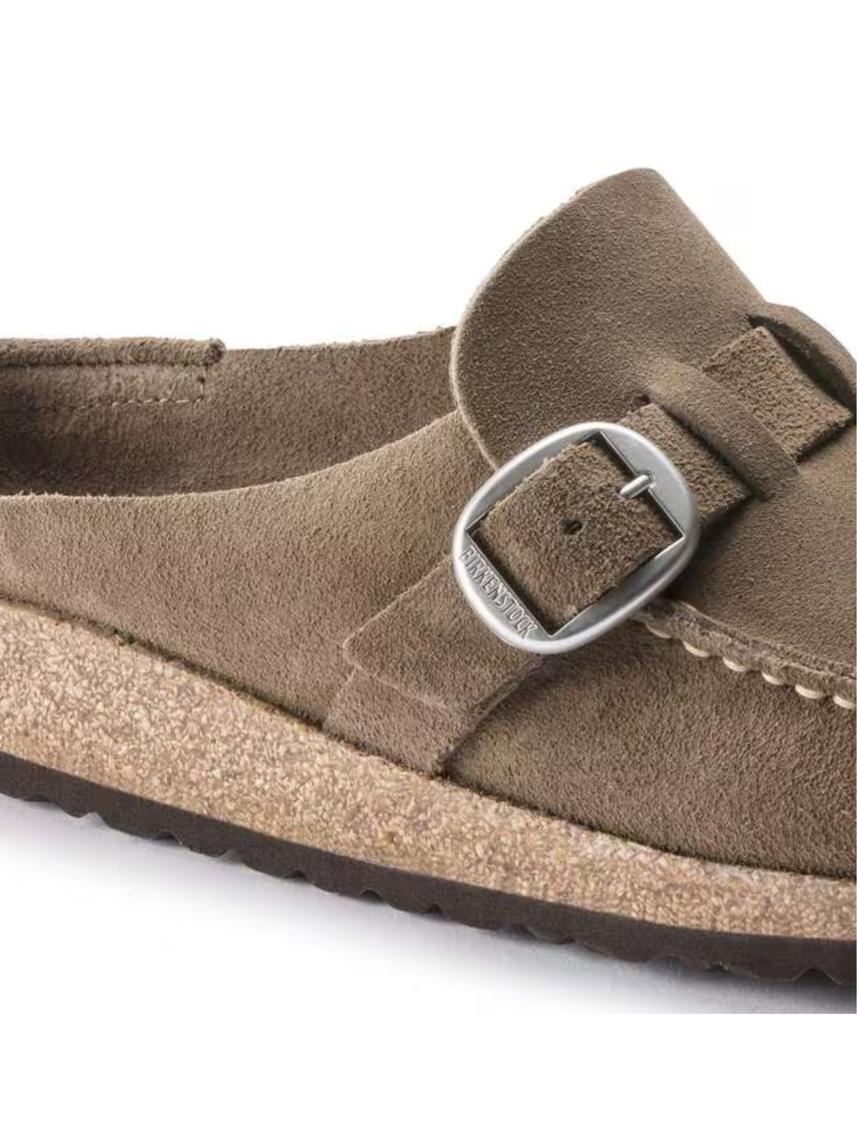 BIRKENSTOCK Buckley Buckle Clog: Suede grey taupe 
