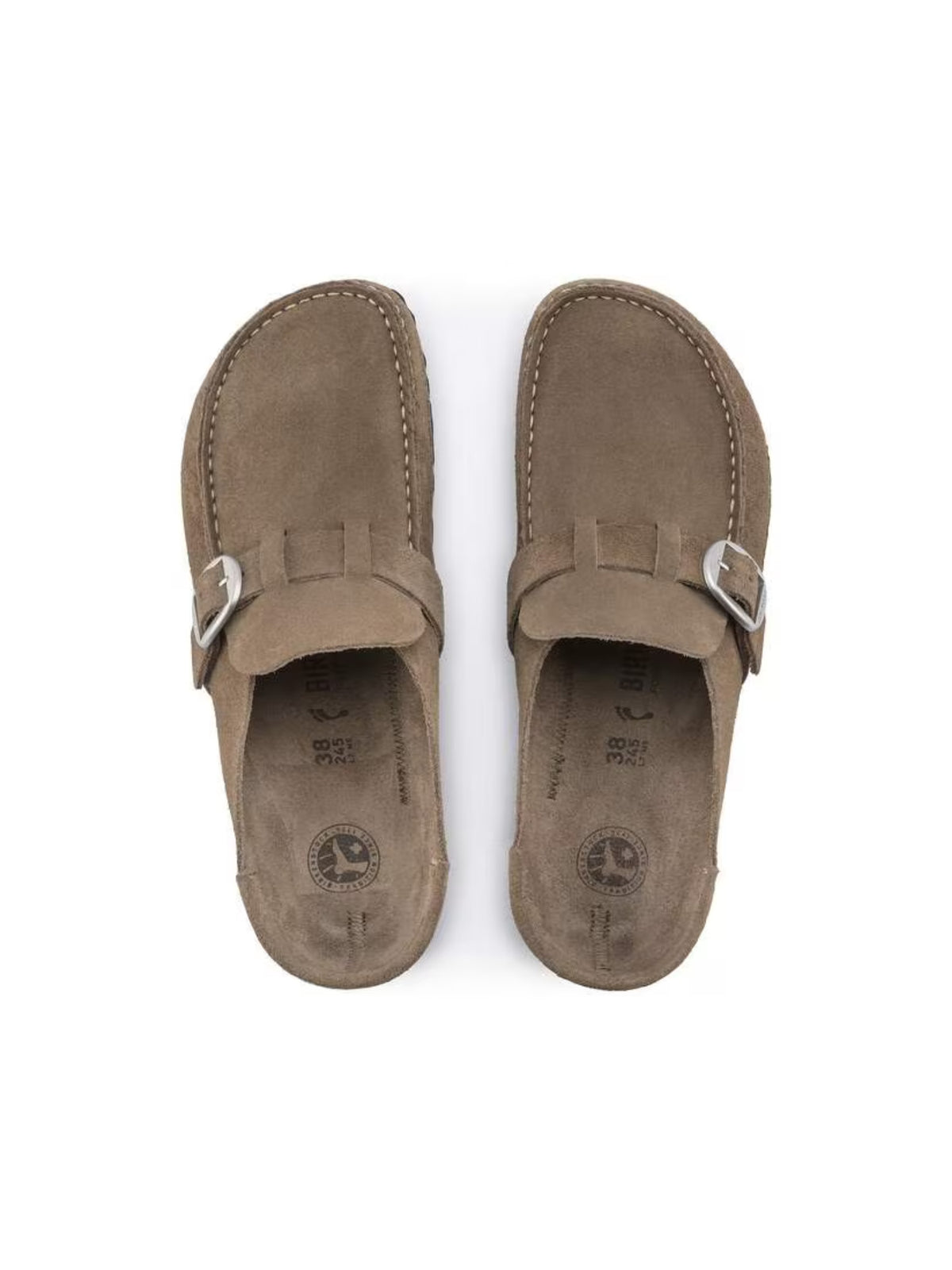 BIRKENSTOCK Buckley Buckle Clog: Suede grey taupe 