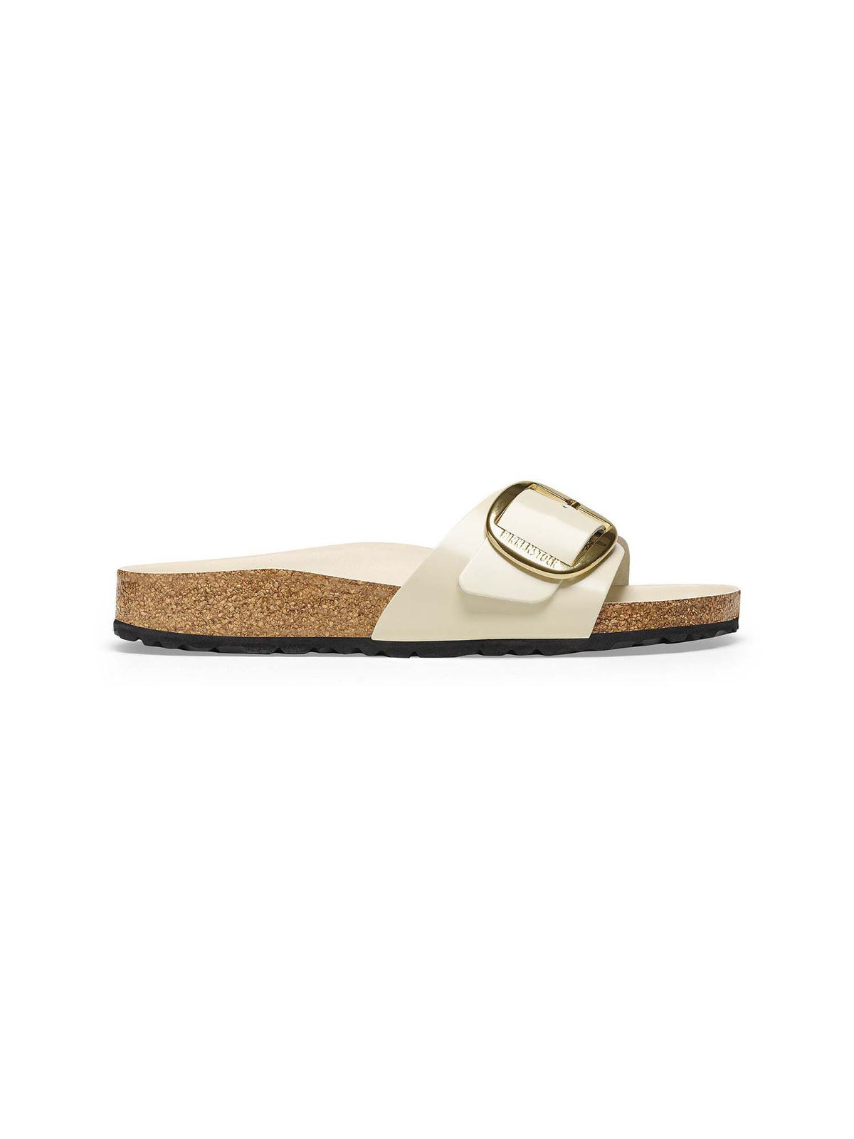 BIRKENSTOCK Madrid Big Buckle Sandal Natural High Shine Patent Leather Ecru Narrow