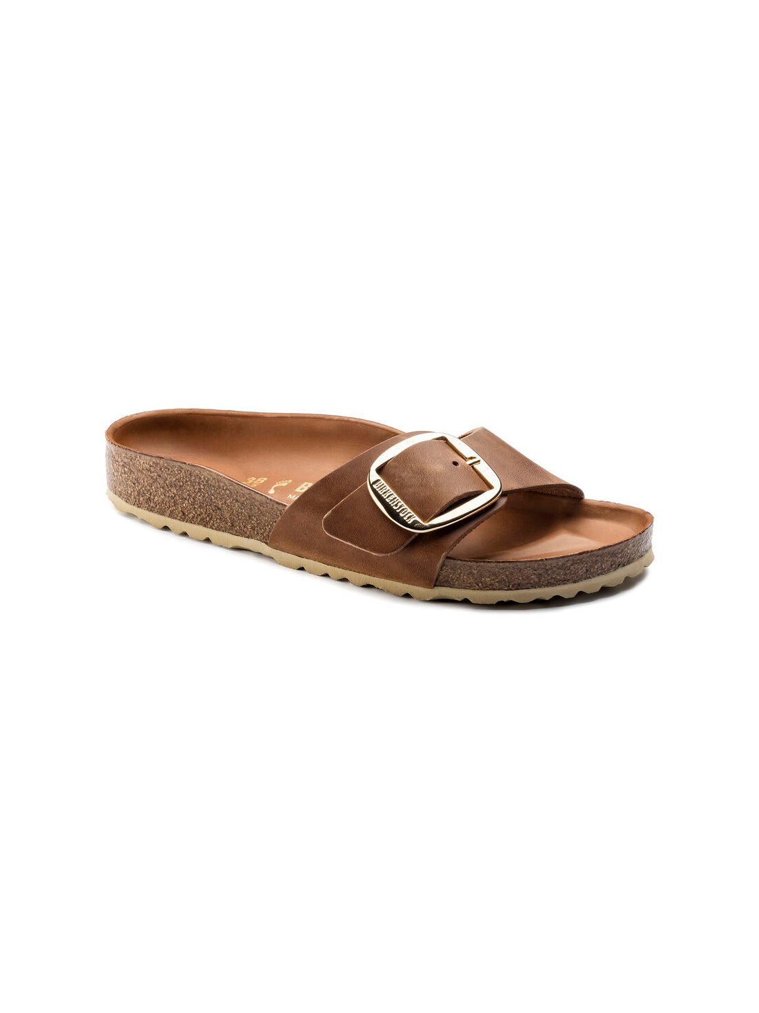 birkenstock madrid big buckle sandal in cognac oiled leather narrow