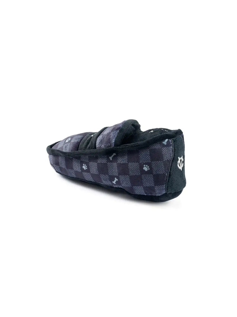 Black Checker Chewy Vuitton Loafer Dog Toy