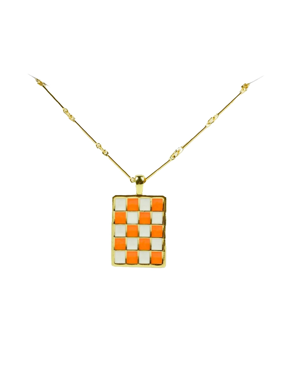 Bourbon & Bowties The Kendie 2 Orange & White Checkered Pendant Necklace Tennessee Vols Gameday