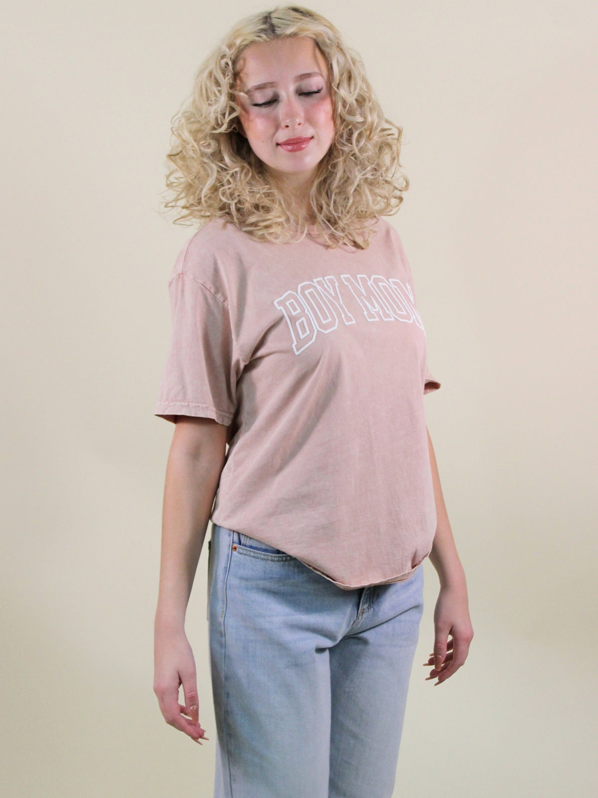 boy mom puff mineral graphic tee soft pink side