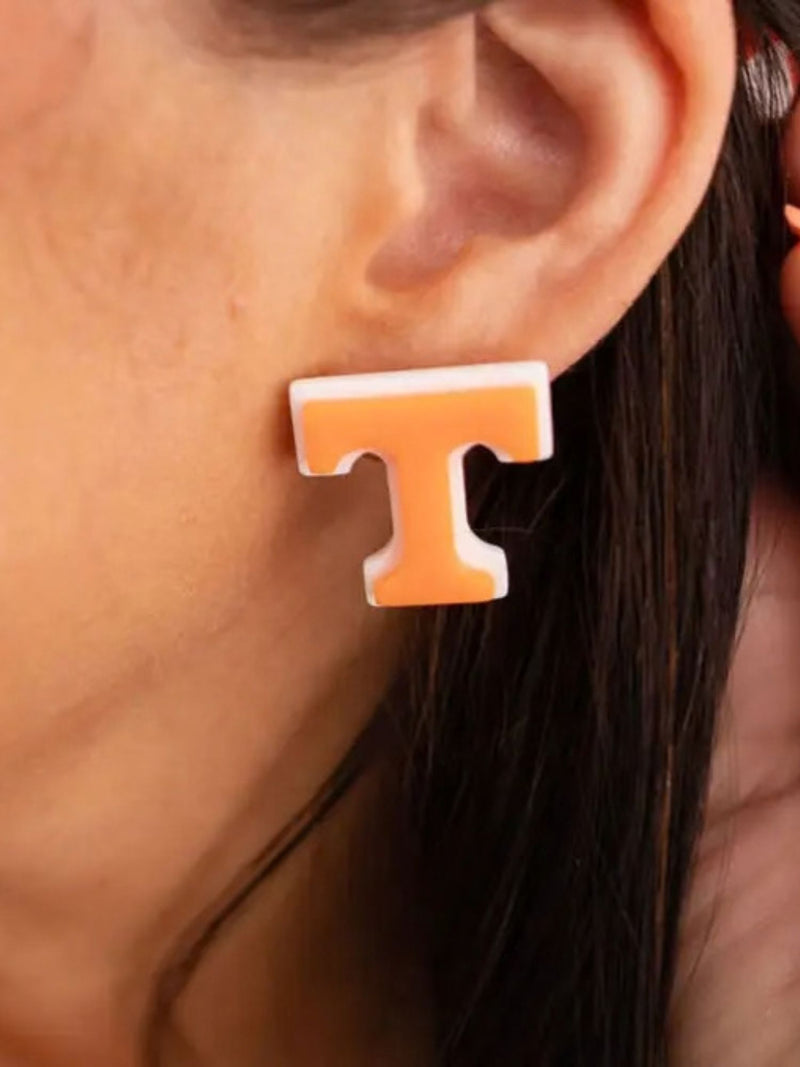 Orange and White Power T Stud Earrings