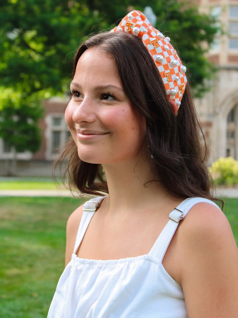 Brianna Cannon Orange & White Checkered Gameday University of Tennessee Logo Headband