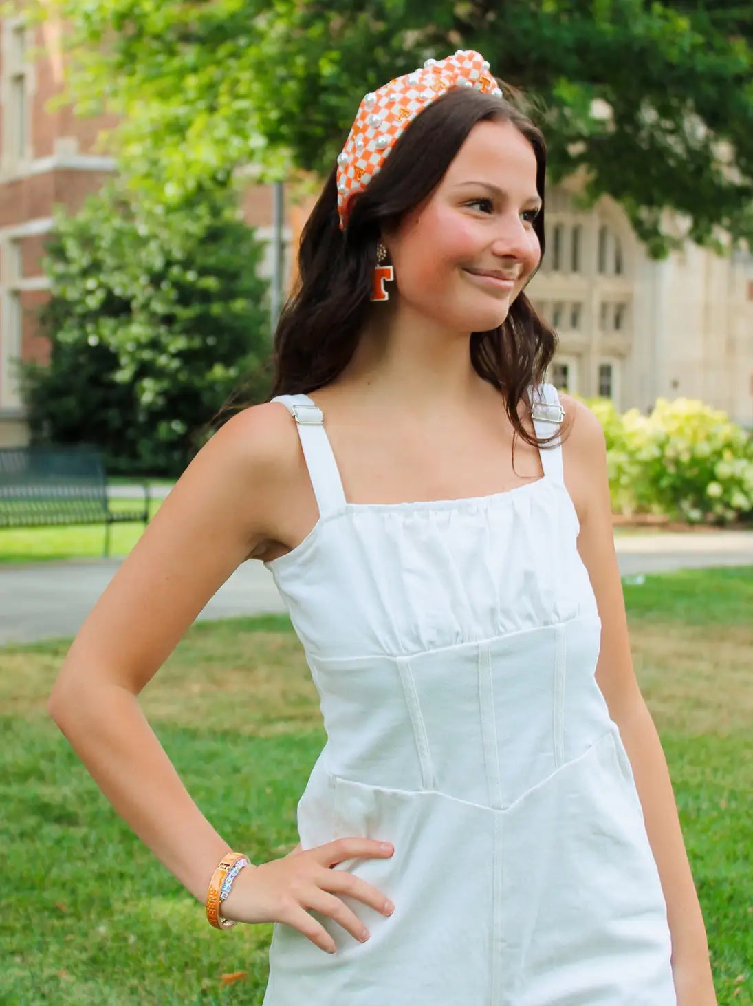 Brianna Cannon Orange & White Checkered Gameday University of Tennessee Logo Headband