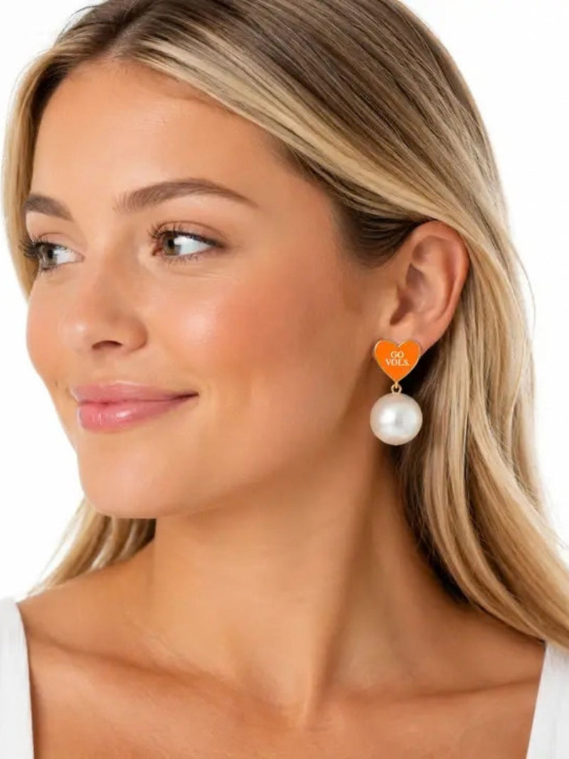 Tennessee Heart Pearl Drop Earrings
