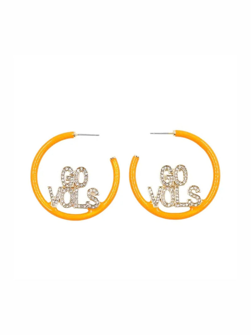 University of Tennessee Orange Go Vols Pavé Hoop Earrings