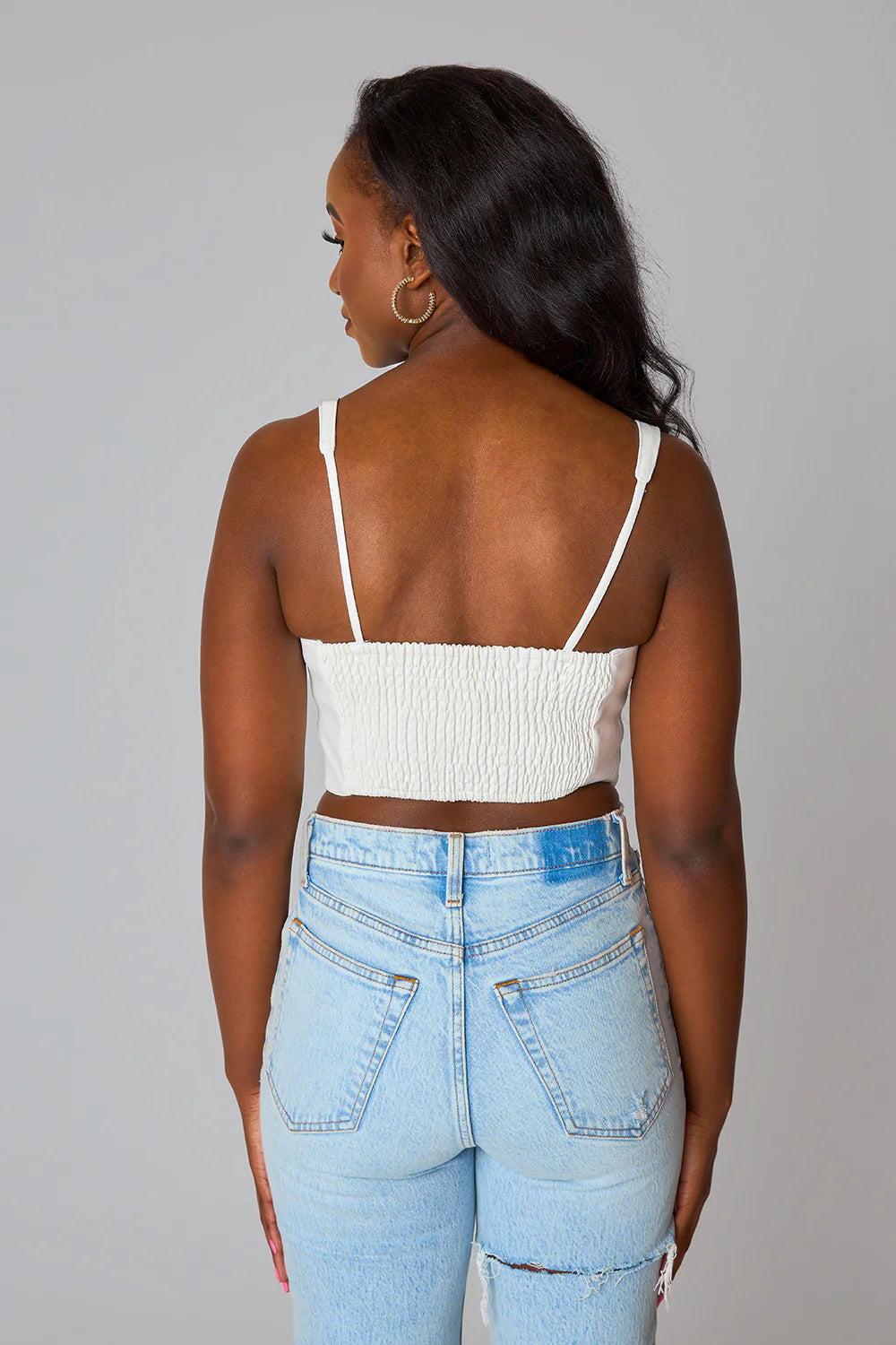 buddylove coco vegan leather corset top in cream-back