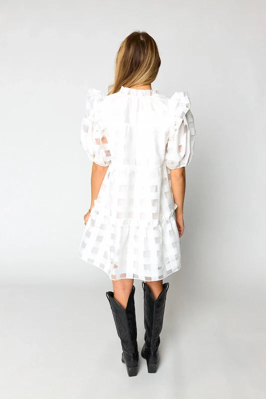 buddylove ensley puff sleeve mini dress in white-back