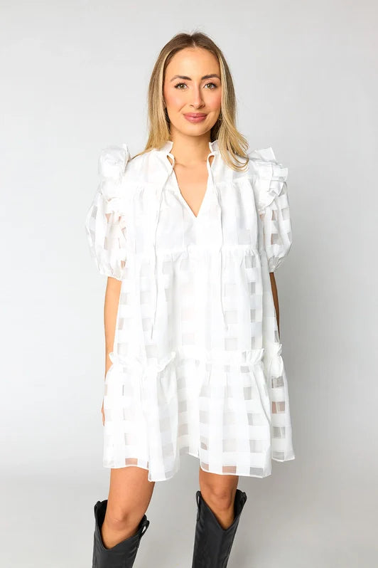 buddylove ensley puff sleeve mini dress in white-front