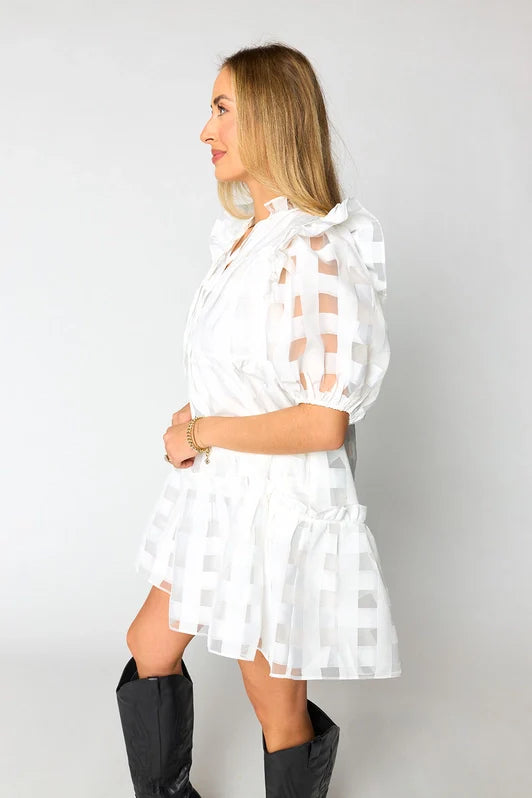 buddylove ensley puff sleeve mini dress in white-side