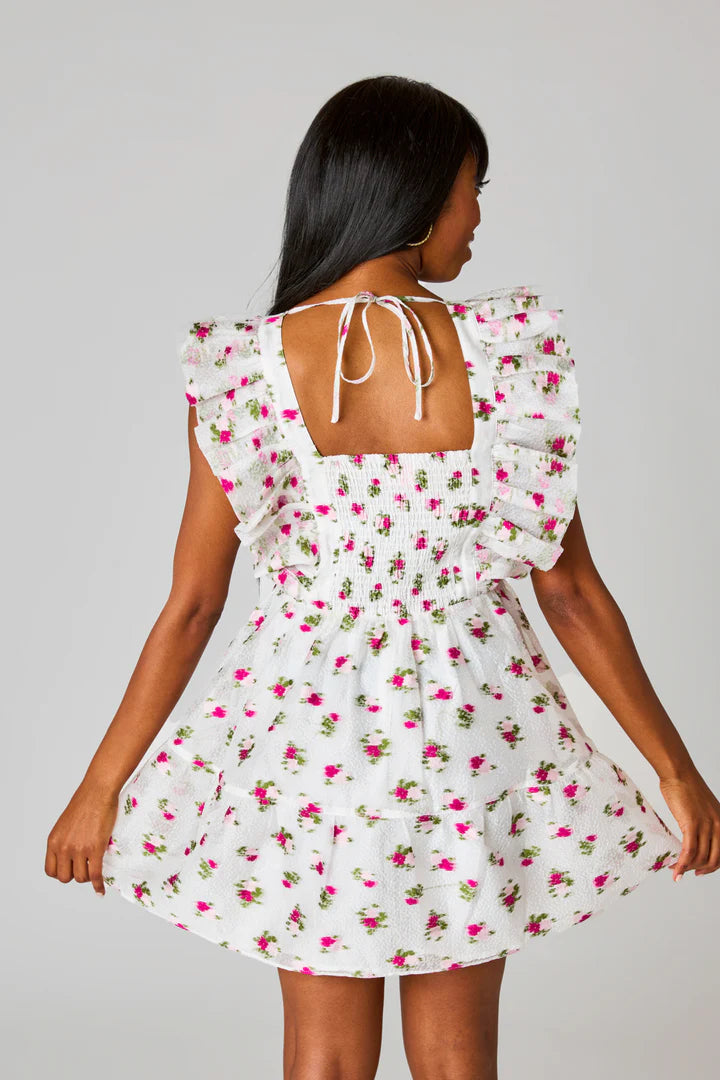 BuddyLove Maddison Ruffle Sleeve Short Dress in calla lily-back view