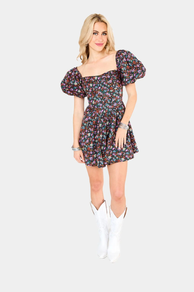 buddylove romeo puff sleeve mini dress in daydream-front