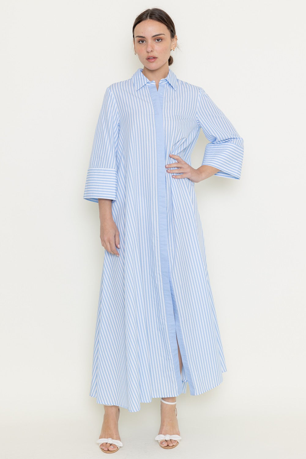 Loose Striped Maxi Shirt Dress