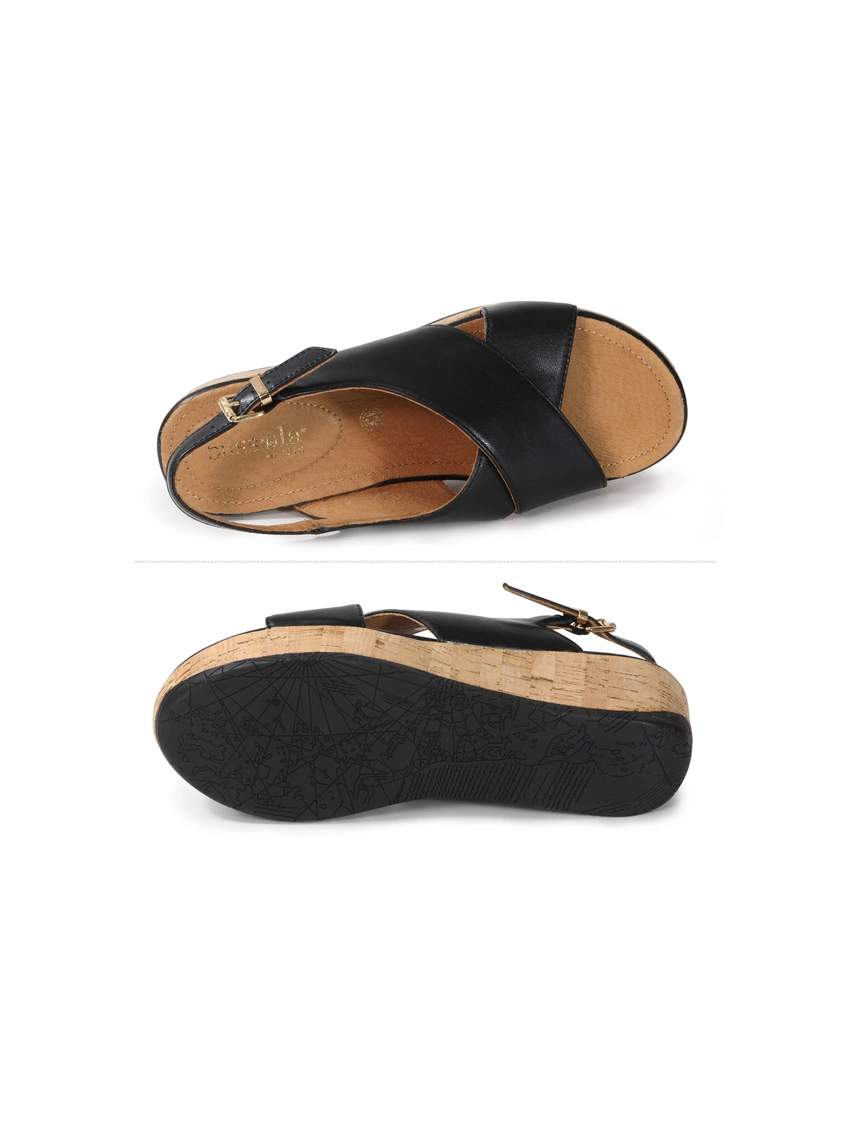 bussola ibiza cross strap wedge sandals in black