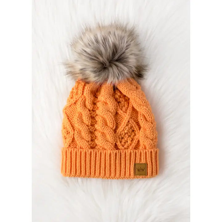 Cable Knit Pom Hat in tennessee orange-front