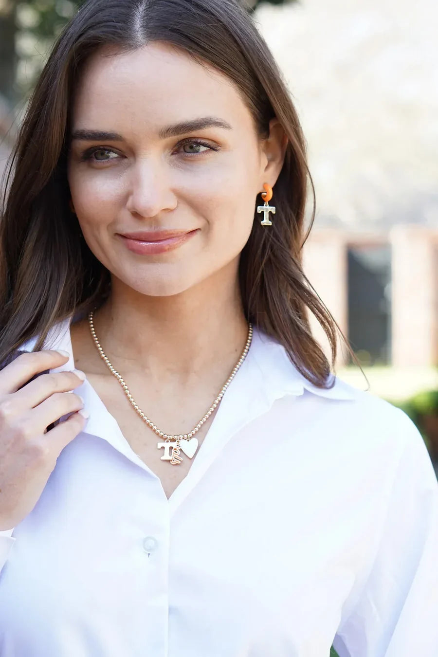 Canvas Style Tennessee Vols Gold Ball Bead Charm Necklace Power T White Heart Vols Script