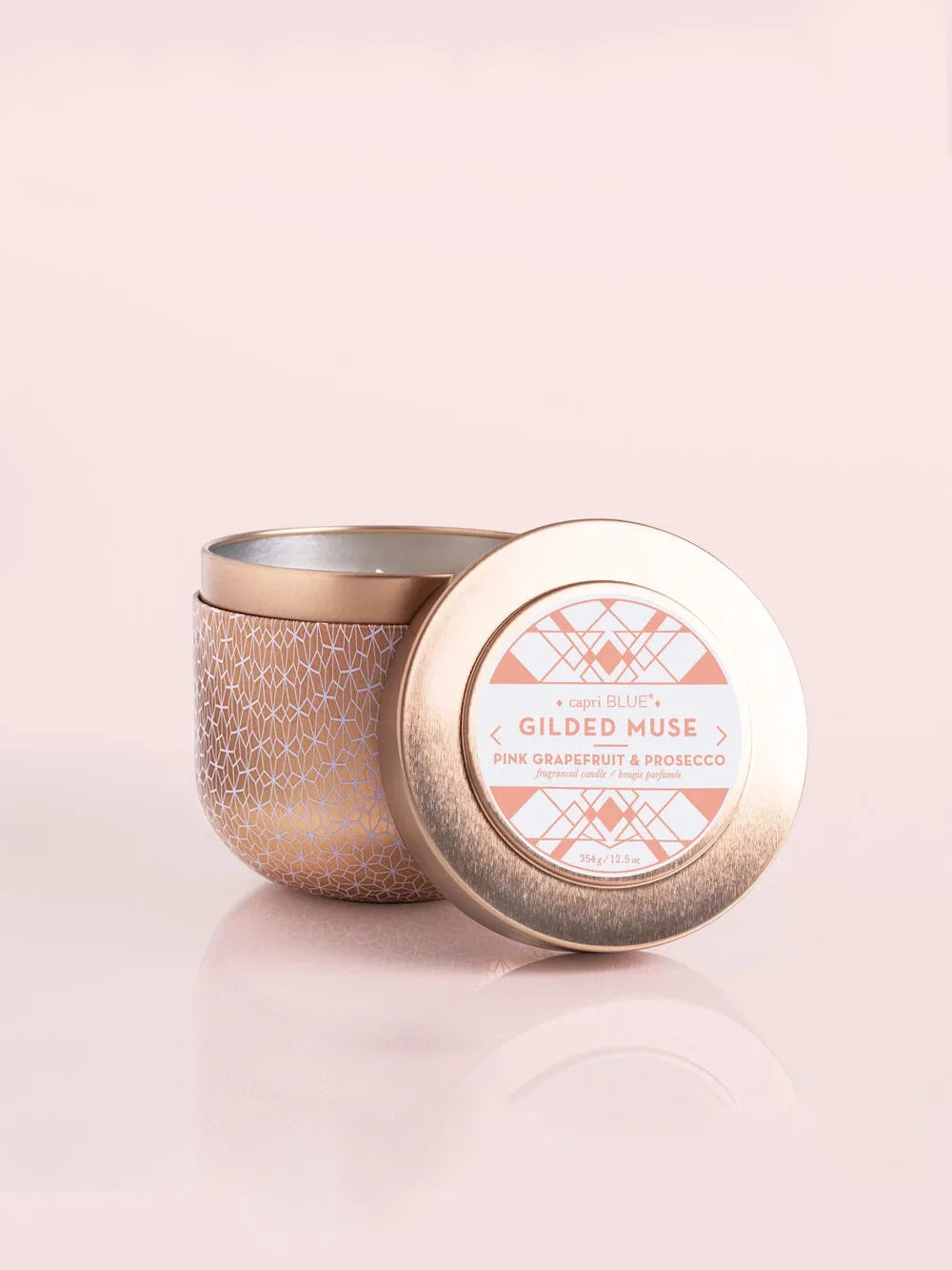 Capri Blue Gilded Muse Rose Gold Oversize Tin Candle Pink Grapefruit & Prosecco 12.5oz