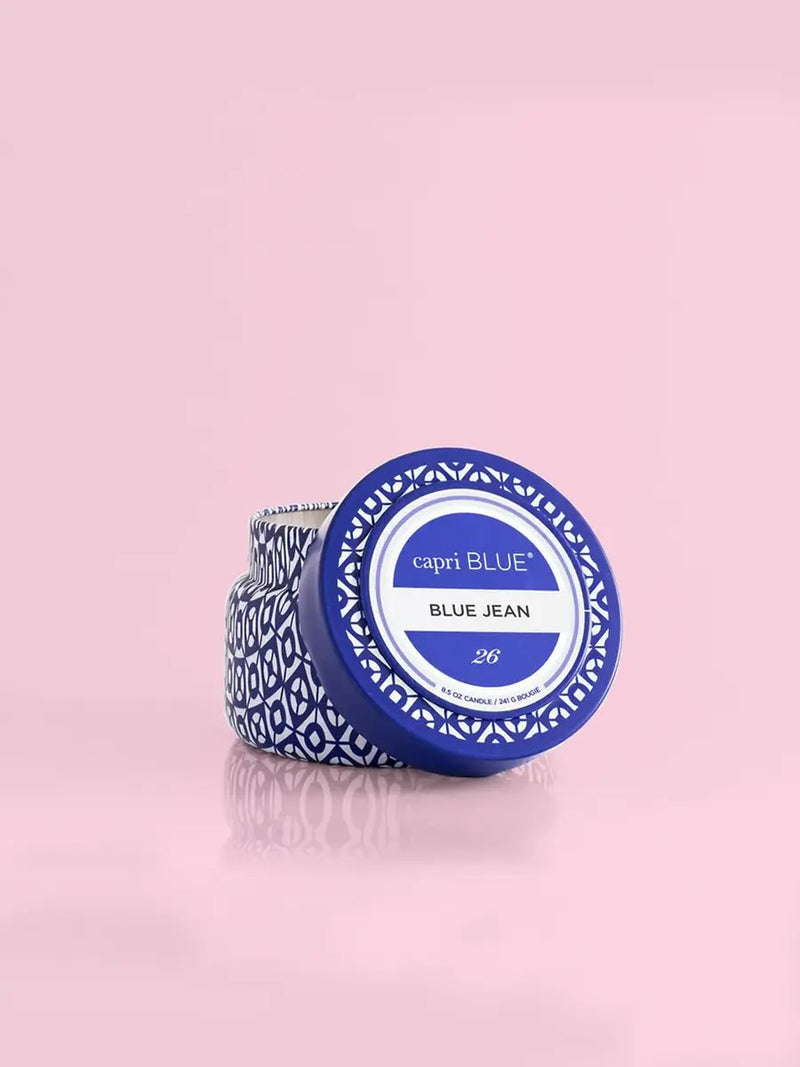 Capri Blue Signature Printed Travel Tin Candle 8.5oz Blue Jean
