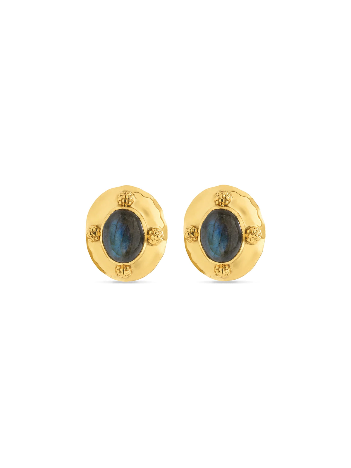 capucine de wulf cleopatra oval earrings in gold blue labradorite-front view