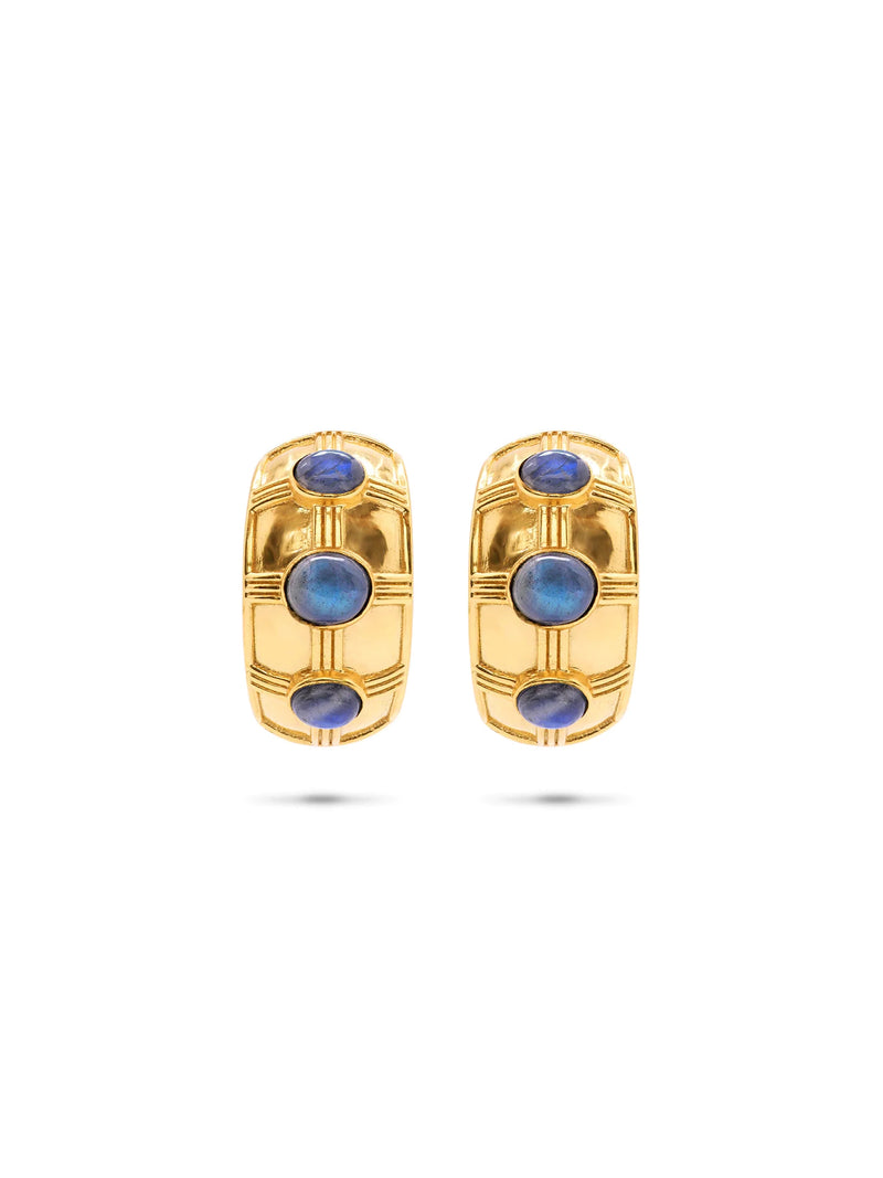 capucine de wulf cleopatra bold hoop earrings gold blue labradorite-front view