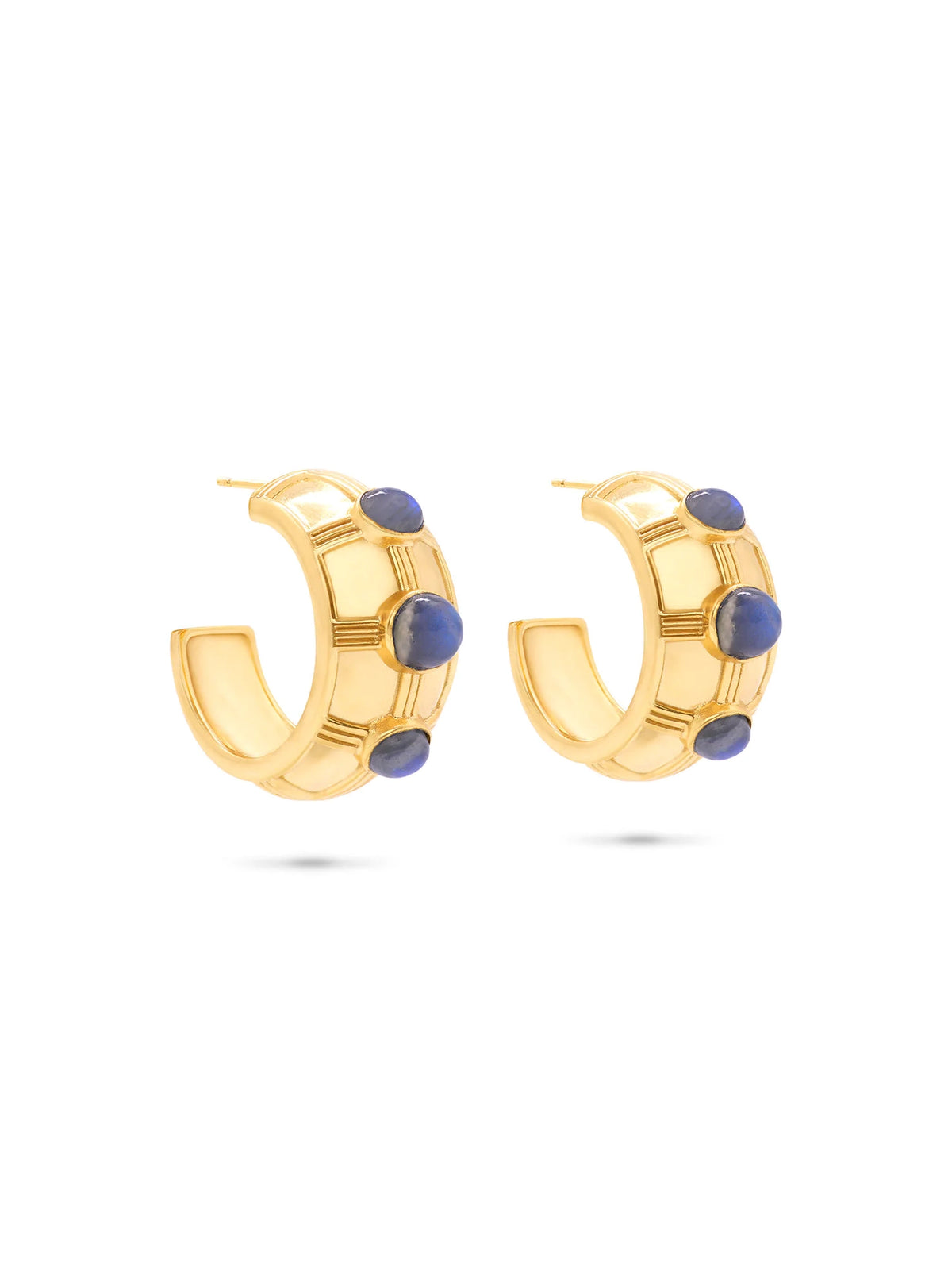 capucine de wulf cleopatra bold hoop earrings in gold blue labradorite-side view