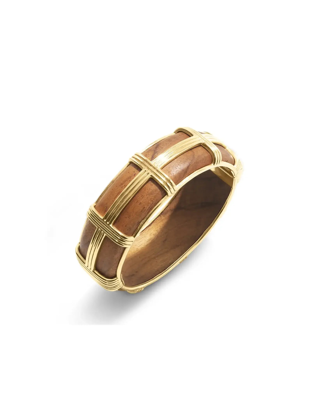 capucine de wulf gaia hinged bangle in 18k gold and teak