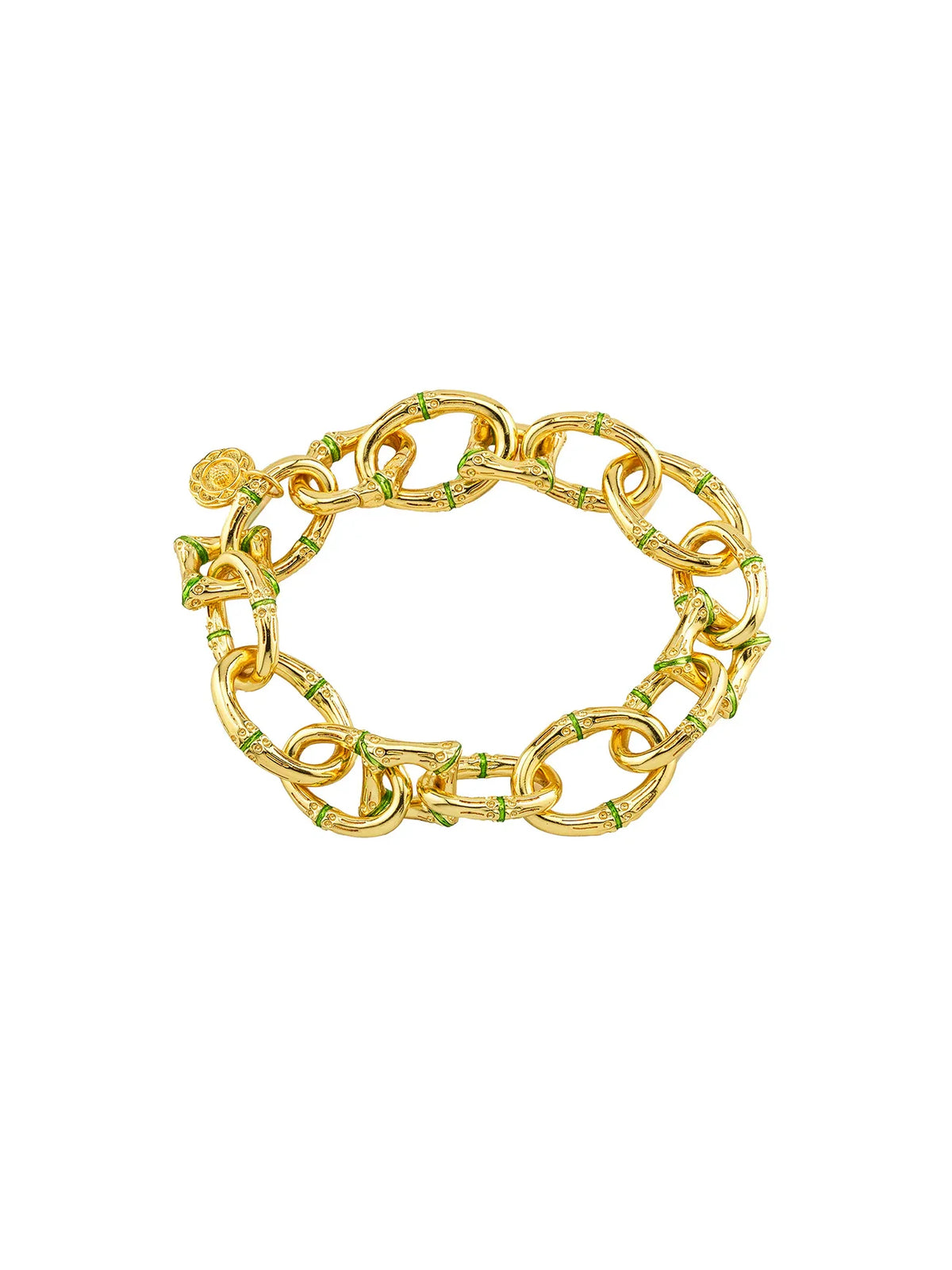 Capucine De Wulf Bangkok Bamboo Link Bracelet Gold Green Enamel