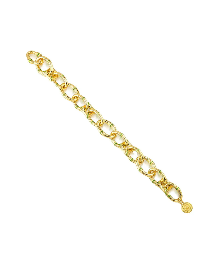 Capucine De Wulf Bangkok Bamboo Link Bracelet Gold Green Enamel