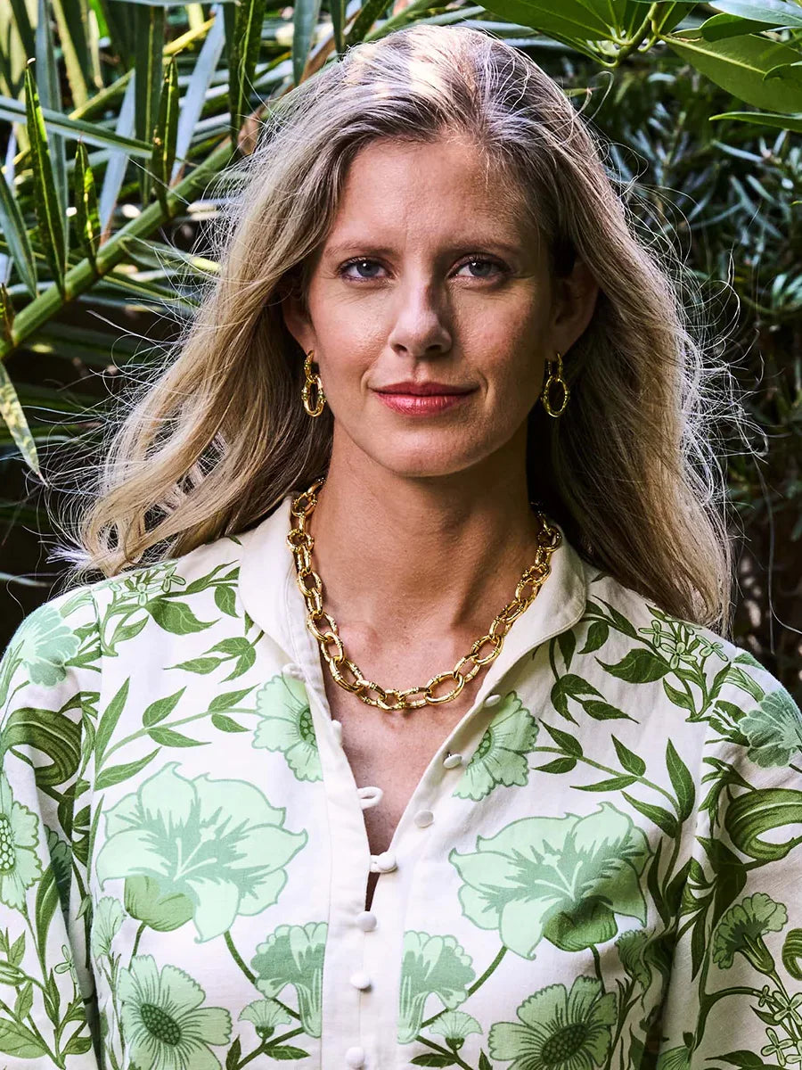 Capucine De Wulf Bangkok Bamboo Link Earrings Gold Green Enamel