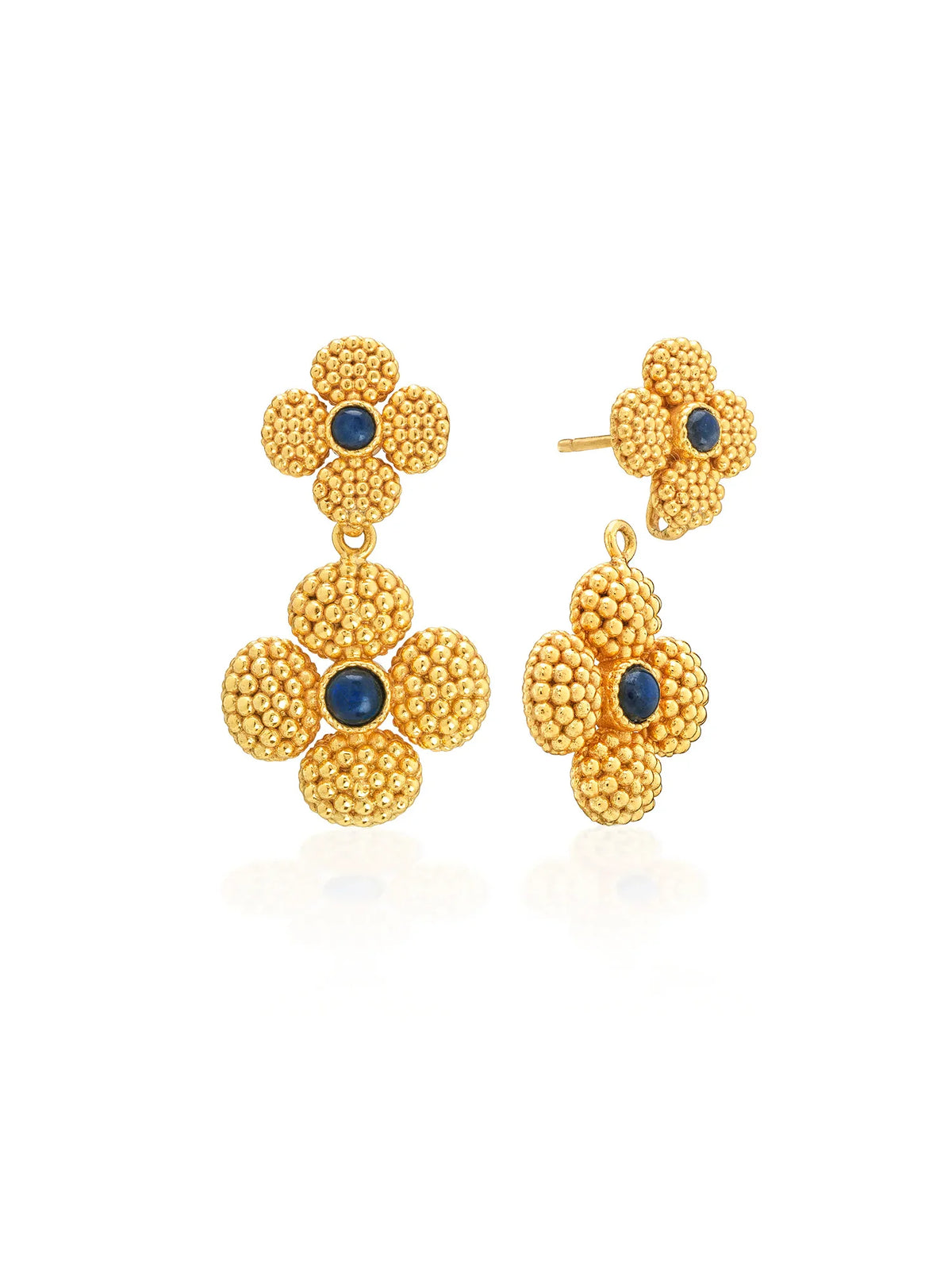 Capucine De Wulf Berry Clover Convertible Duo Earrings Gold Blue Labradorite